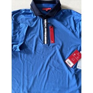 NWT Redvanly Men's Medium Monroe Polo Golf Shirt Marine Blue Navy Collar R2524B
